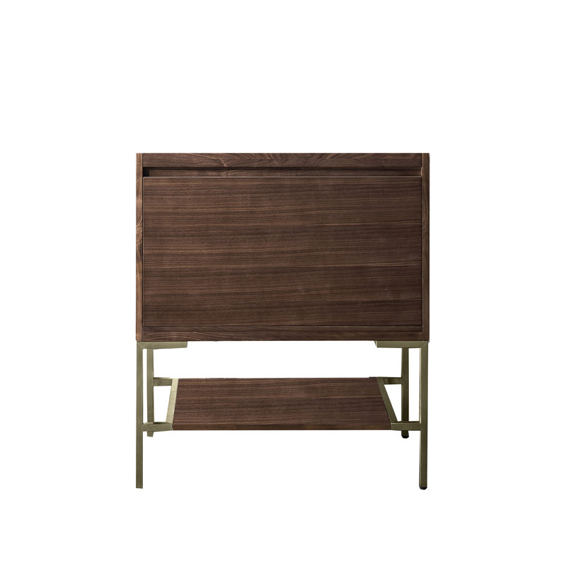 Mantova 31.5'' W Single Bathroom Vanity Base, Mid Century Walnut/Champagne Brass