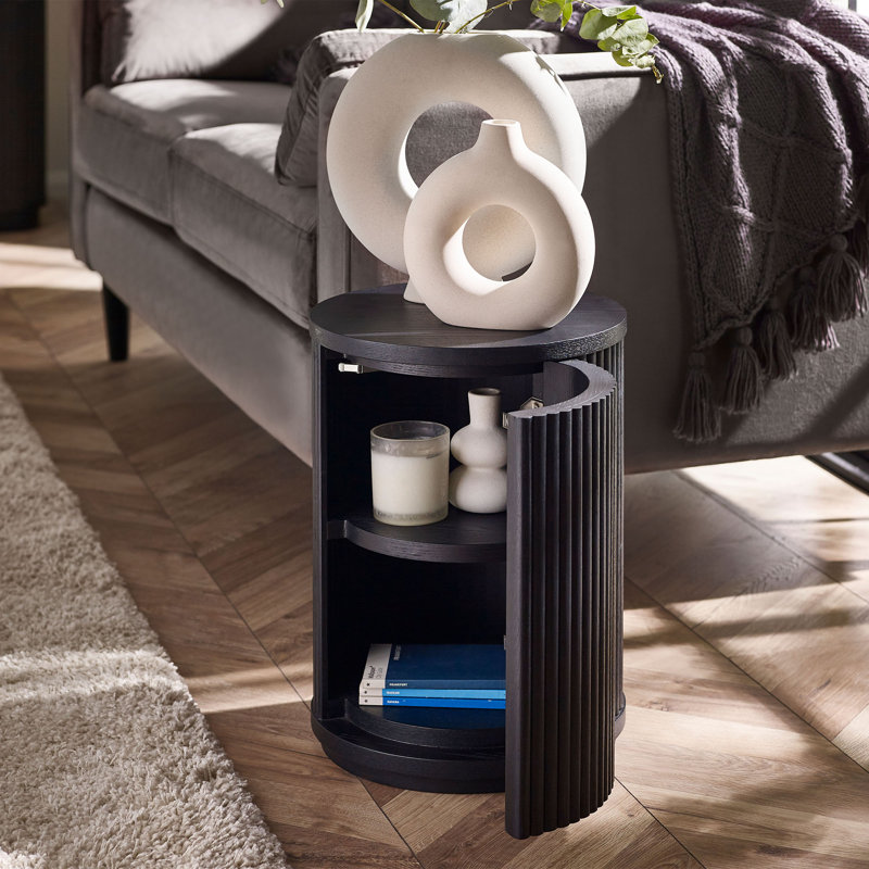 Auman Fluted Side Table With Door, Black