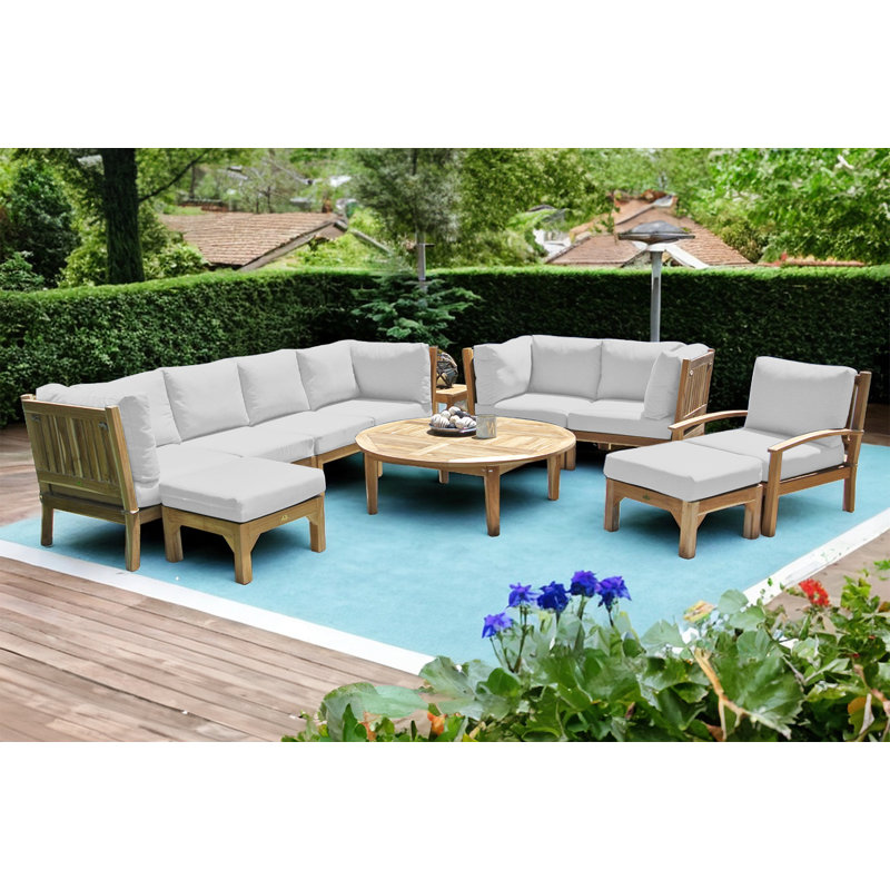 Huntington 12 Piece Teak Sectional Seating Group with Sunbrella Cushions, 11 pieces, 2 ottoman, Natural Sunbrella®