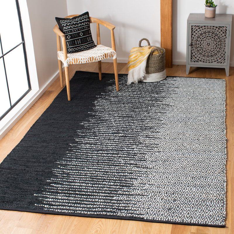 Tapis géométrique en cuir tissé à la main Exley, Rectangle 6 pi x 9 pi