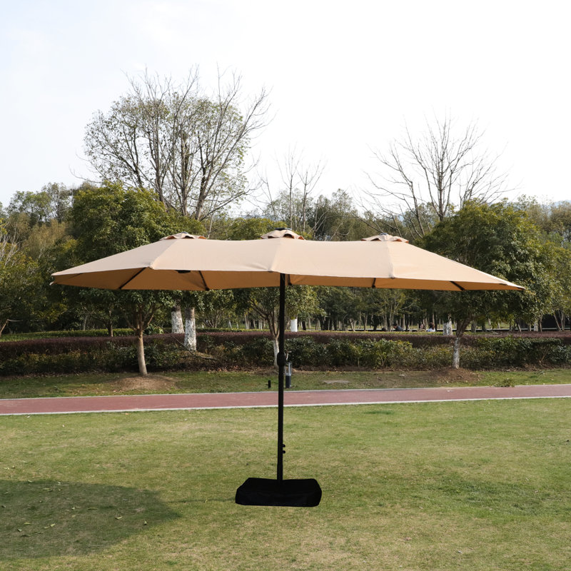 Parasol de patio météo double - taupe 15 x 9 pi pour base de jardin