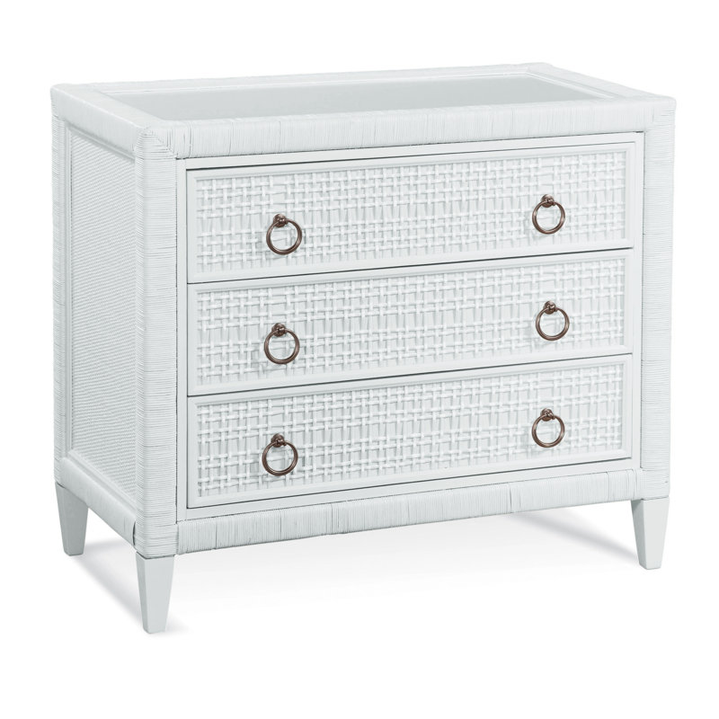 Commode 3 tiroirs Monterey, Blanc givré, Non, Nickel satiné