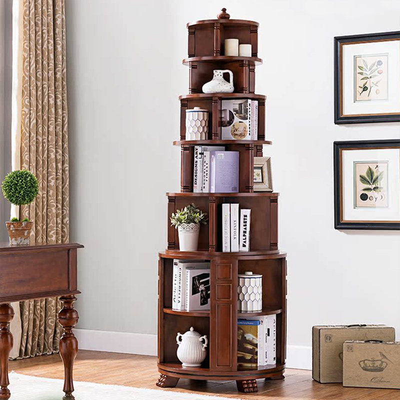 Bibliothèque rotative en bois massif Nut-Brown