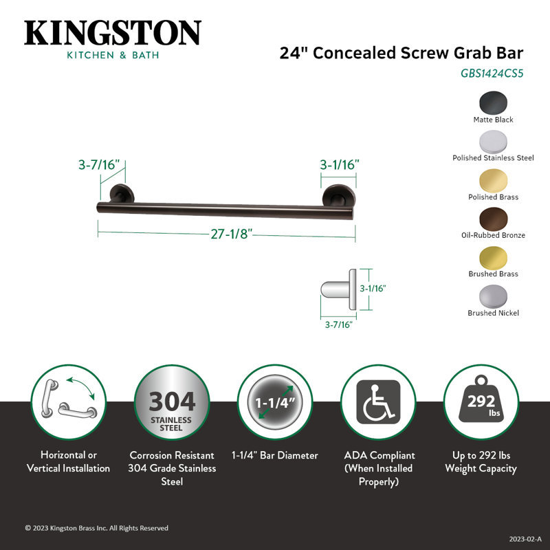 Kingston Brass Berwyn Grab Bar, 27.13" W, Polished Stainless Steel