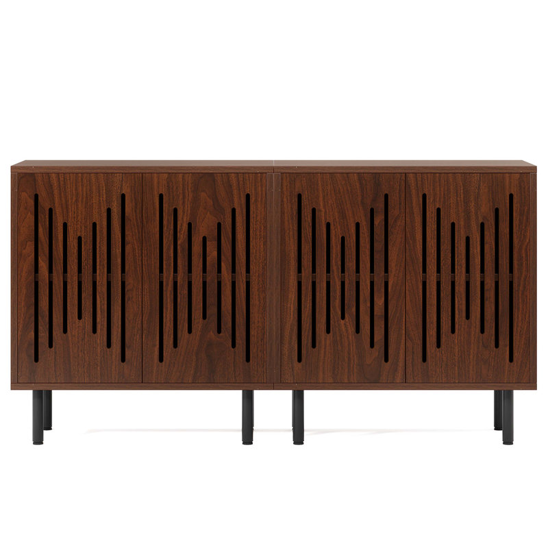 Buffet bahut, ensemble de 2 armoires de rangement avec tablettes réglables, Noyer