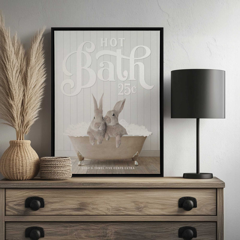 Impression sur toile Bunnies Hot Bath, L 24 po x H 32 po, Toile avec cadre, Noir