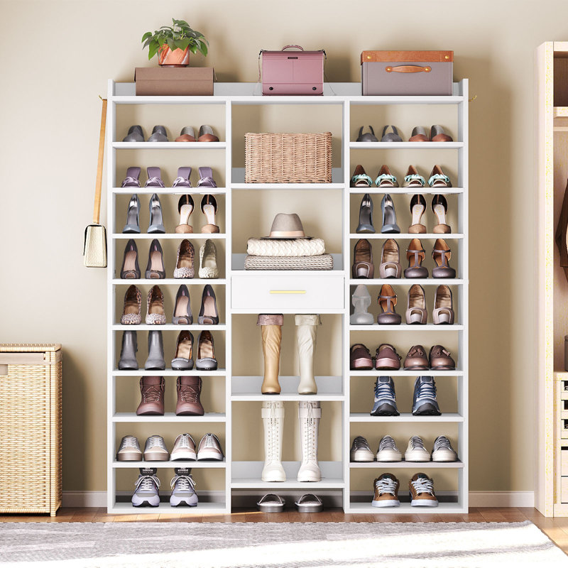 10-tier Shoe Rack With Drawer And Hooks, Tall Standing Shoe Storage Cabinet, Rustic Brown