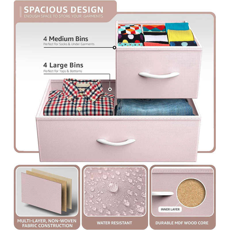 Commode 8 tiroirs - Bleu sarcelle, Rose