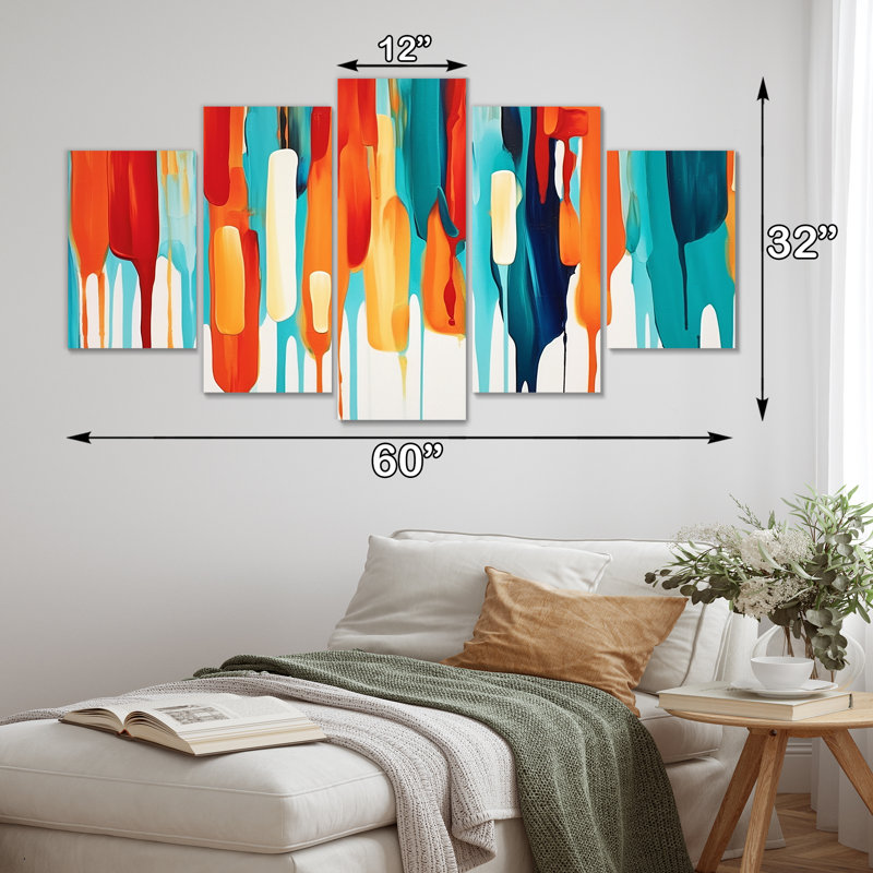 Cynthie - Art mural abstrait 5 pièces, 32" H x 60" W