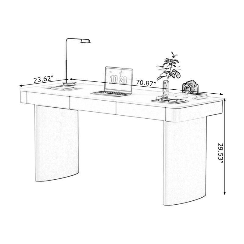Bureau kaki rectangulaire en fritté avec 2 tiroirs, 29.53"H×70.87"L×23.62"W, Khaki