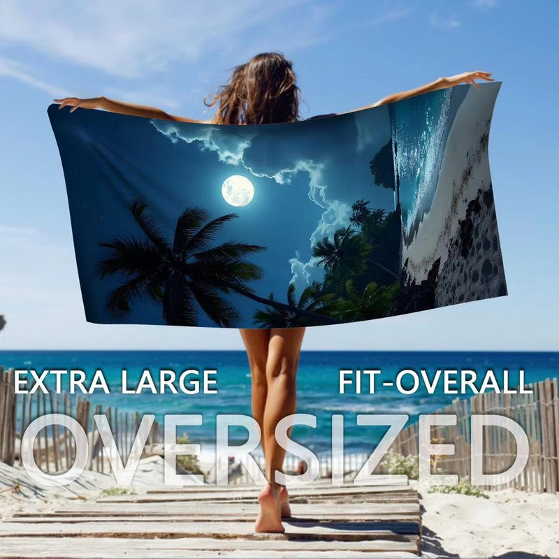 1 très grande serviette de plage en microfibre - à séchage rapide, anti-sable, avec impression de scène de nuit tropicale - idéale pour la piscine, camping 35 * 70 pouces