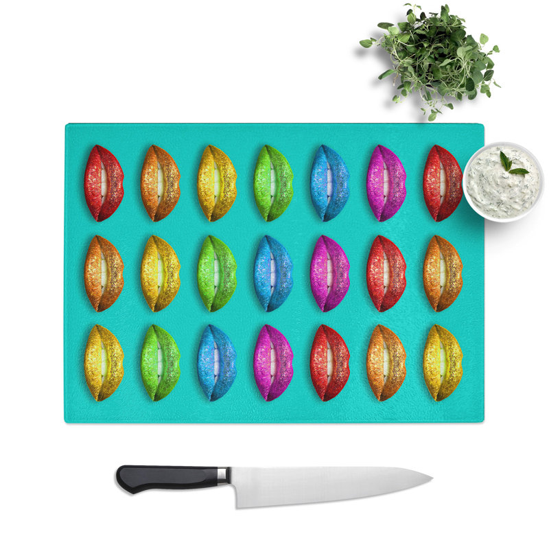 Lips Teal Chopping Board, 0.4cm H x 28.5cm W x 39cm L