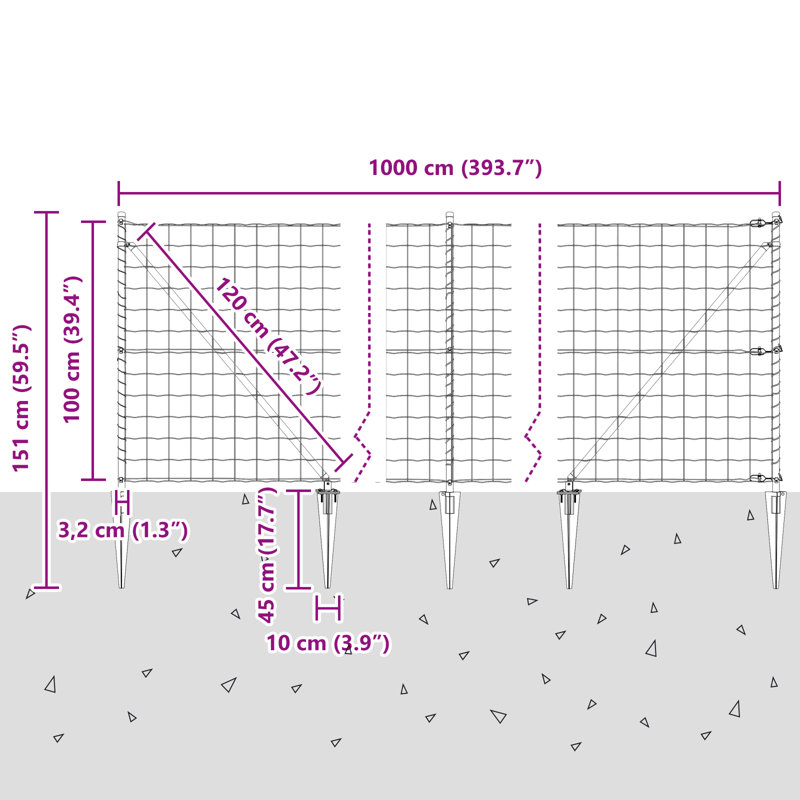 Powder-Coated Steel Border Fencing, 1000 x 1000 x 0.2 cm