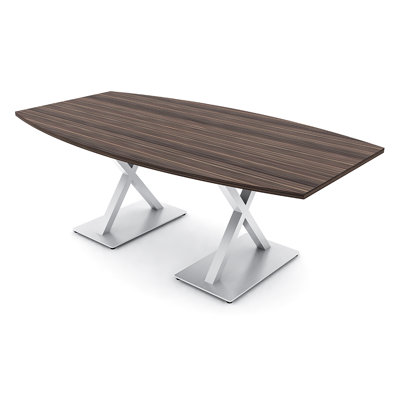 Table de conférence en forme de bateau avec base en X en métal