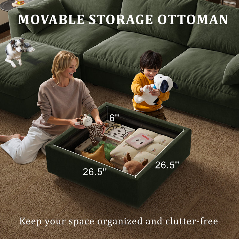 Canapé modulaire modulaire en chenille de 99 po de largeur, ensemble de 4 pièces avec rangement pour le salon, Green Chenille