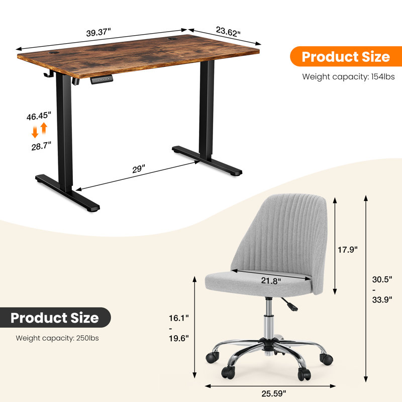 Ergonomic Home Office Desk And Chair Set, Standing Desk And Chair Combo, Adjustable, Rust Brown/Black