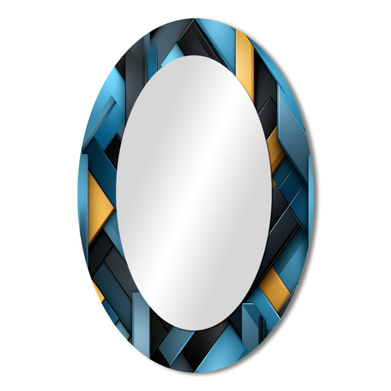 Blocs de chaînes noires et bleues - Miroir décoratif géométrique ovale sur métal, H 36 po x l 24 po