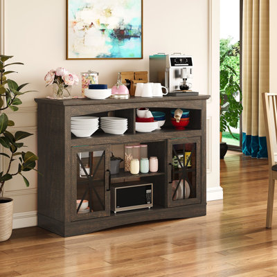 47'' Farmhouse TV Stand with Adjustable Shelves, Retro TV Console with Glass Doors & LED Lights, Media Entertainment Center Storage Cabinet for Living Room, Bedroom, Kitchen