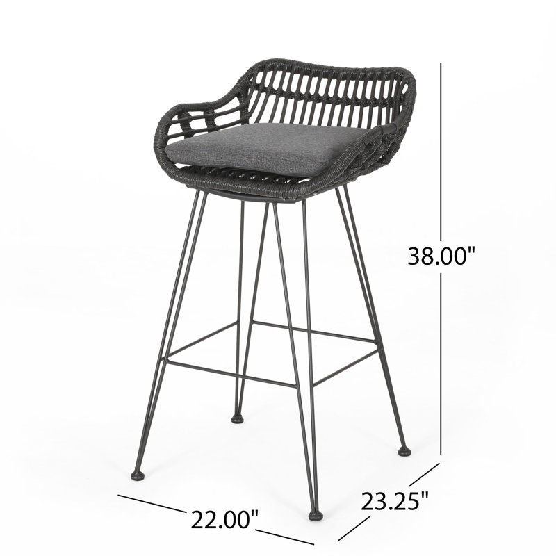 Tabourets de bar d'extérieur modernes et coussins d'eau élégants avec coussins gris foncé, 2