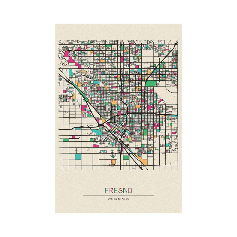 Fresno, California Map par Ayse Deniz Akerman - impression sur toile tendue, H 60 po x l 40po x P 1,5 po