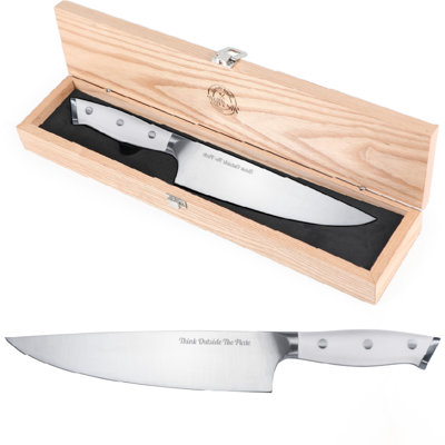 TOTP Series Think Outside The Plate 8" Chef Knife With Wood Box, Stainless Steel Blade