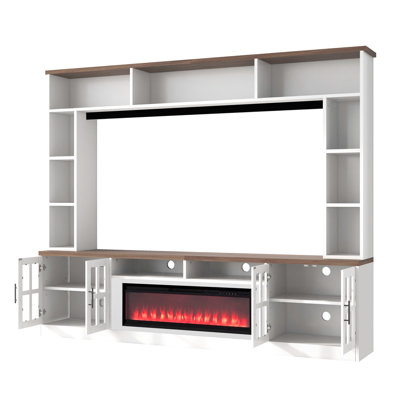 Modern TV Stand, Entertainment Center with Bookshelves, Electric Fireplace Cabinets, and Adjustable Shelves