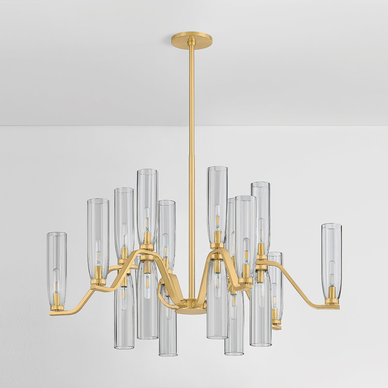 Harpswell Chandelier in Aged Brass, 28.25" H x 43" W x 43" D, 18 Lights