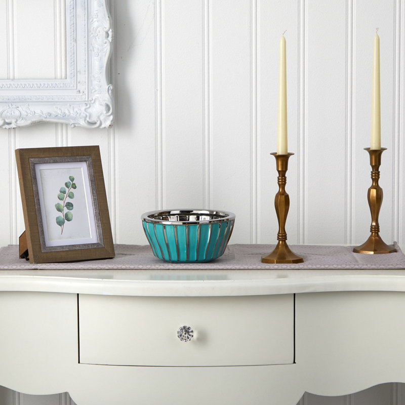 Vase de table en céramique Arvide, H 3,5 po x l 7,25 po x P 7,25 po, Sarcelle