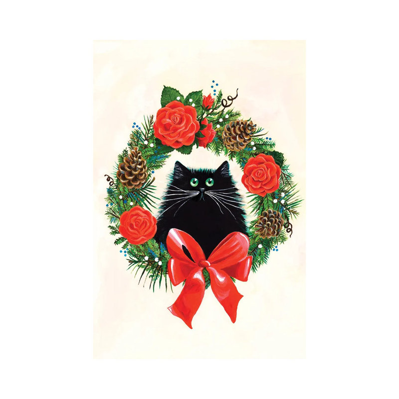 Black Cat In Rose Wreath by Kim Haskins - Print on Canvas, Wrapped Canvas, 30.48 cm H x 45.72 cm W