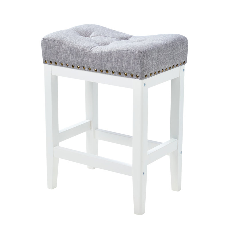 24 Inch Barstools Wood Kitchen Counter Height Bar Island Stools With Saddle Seats Backless Set Of 4, Gray/White