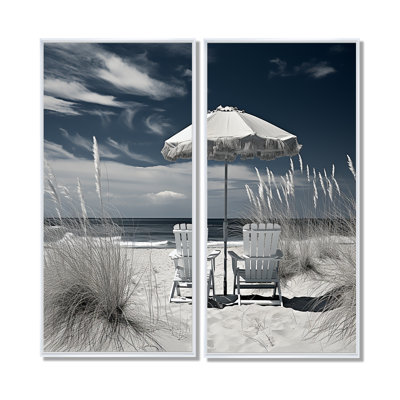 Black And White Beach Chairs - Coastal Wall Art 2 Panels