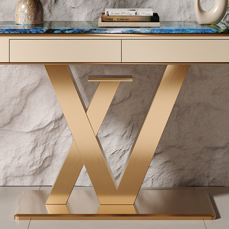 Console de luxe simple et moderne, 33,5 po H x 70,9 po L x 13,8 po P, Doré
