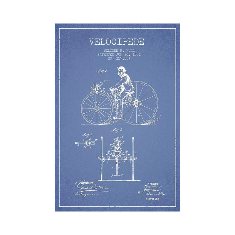 Welcome H. Hull Velocipede Patent Sketch (Light Blue) I by Aged Pixel - Wrapped Canvas Painting