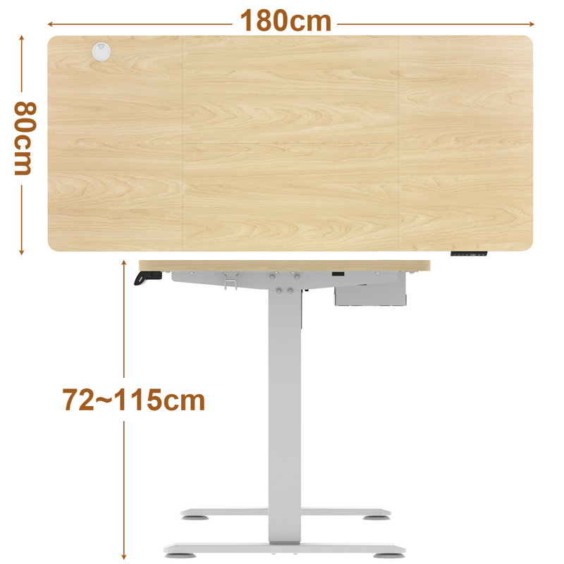 Height Adjustable T-Shaped Computer Desk 180 x 80cm Electric Standing Desk with USB Charging, Beige, White