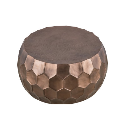 Round Coffee Table 32" Made From Aluminum, Glossy Copper Base, Hand - Hammered Work, Vintage Appeal, No Assembly Required For Living Room Aluminum With Design, Finish, Spacious Surface, Hassle