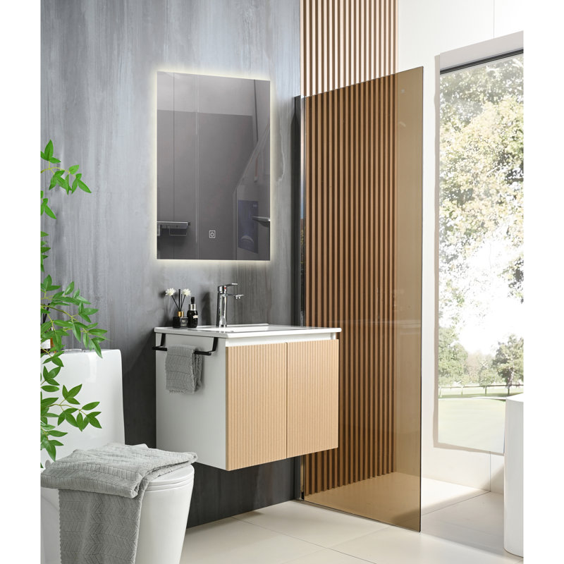Lavabo de salle de bain de 24 pouces et armoire de rangement avec porte-serviettes - Conception robuste, design contemporain, céramique flottante jaune sécuritaire, quincaillerie à usage unique