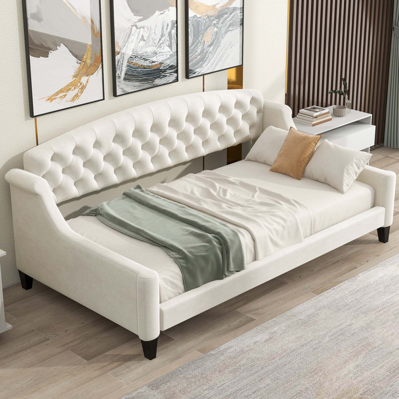 Modern Luxury Tufted Button Daybed, Beige, Twin