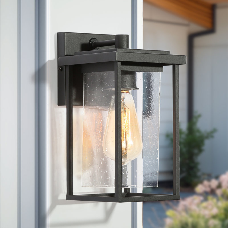 Cosimo 1-Lights Square Seeded/ Bubble Black Outdoor Wall Sconce