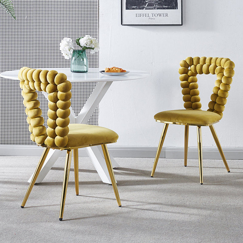 Ensemble de 2 chaises de salle à manger rembourrées modernes avec pieds en tube de fer, 2, Jaune