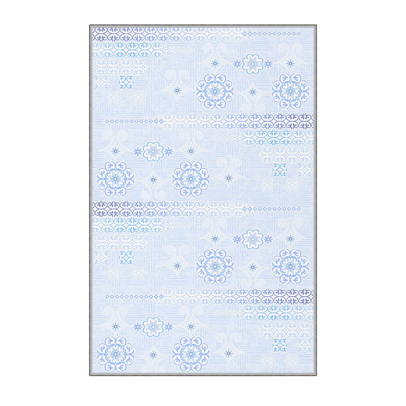 Tapis en polyester tissé à la machine Cantu en bleu pastel, Tapis de couloir 3 pi 3 po x 9 pi 10 po