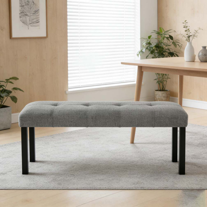 Modern Tufted Linen Dining Bench, Gray
