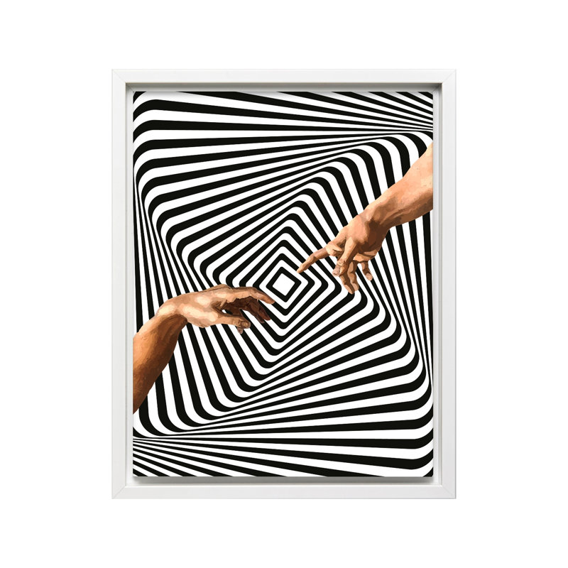 Illusion optique des mains, Canevas, H 24 po x l 32 po, Encadrement blanc