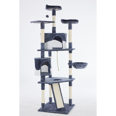 Large Multi-Level Cat Tree, 79'' H Cat Tree Tower with Perch, Condo, Basket and Ramp, Sisal-Covered Scratching Post