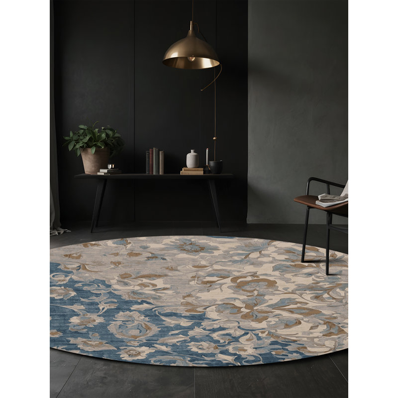 Machine Washable Gray Area Rug, Round 3'