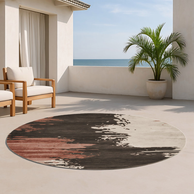Watercolor Brown Indoor and Outdoor Area Rug, Round 5'