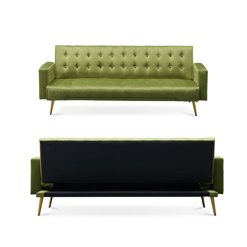 Irma Twin 75'' Upholstered Convertible Sofa, Army Green Velvet