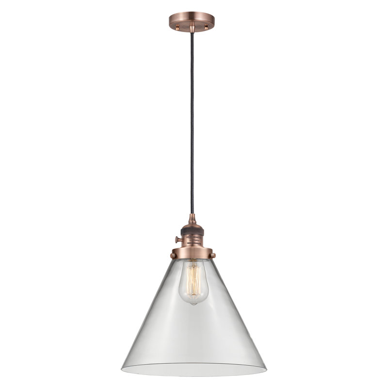 Luminaire suspendu en forme de globe à 1 lumière Anelyse, H 14,13 po x l 12 po x P 12 po, Clair, Cuivre antique