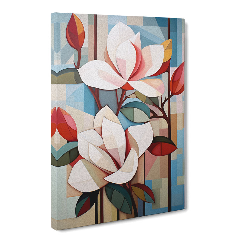 Magnolia Flower Cubism Art - Wrapped Canvas, 76cm H x 50cm W x 3cm D