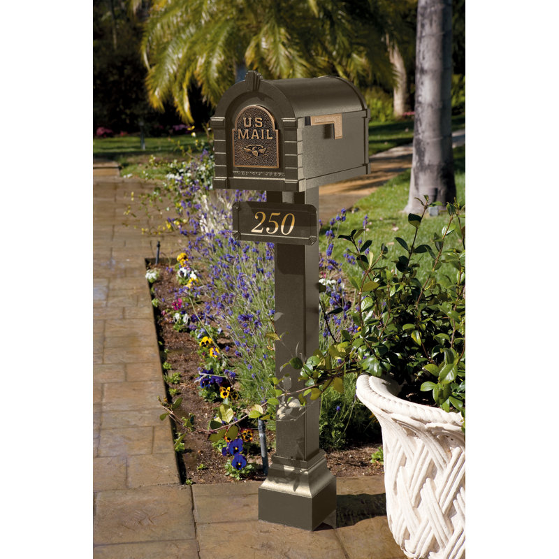 Keystone Standard Post and Mailbox Package - with Brass Eagle, Bronze, Yes