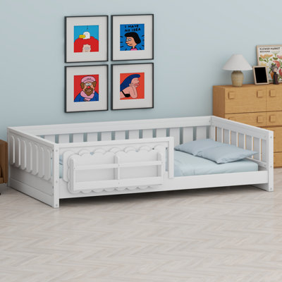 Safety-First Platform Bed featuring Built-in Shelves and Protective Rails